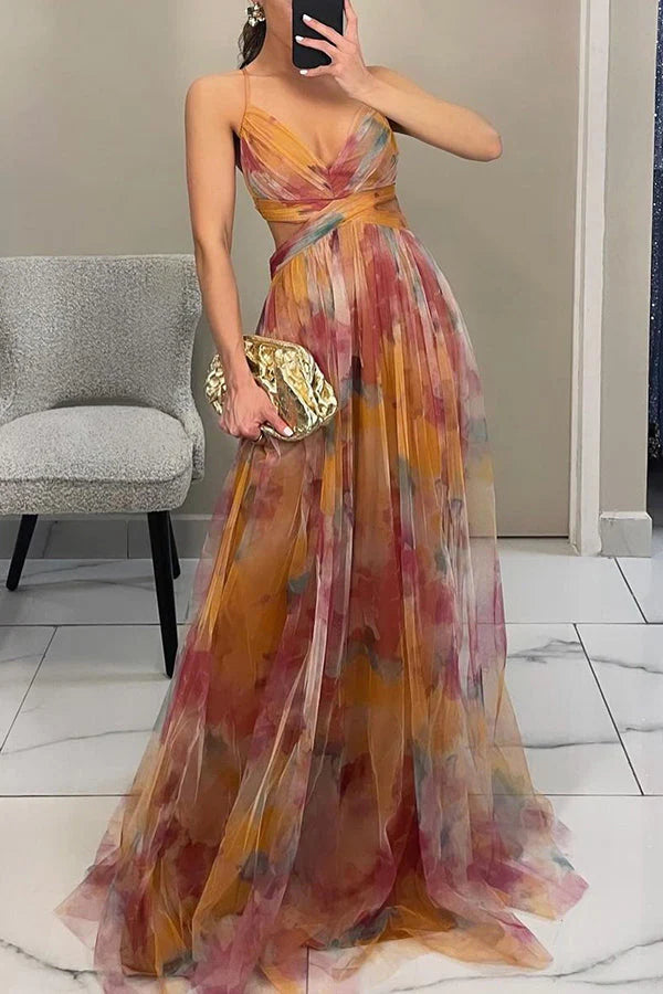 Vestido floral longo de tule Giselle Sper