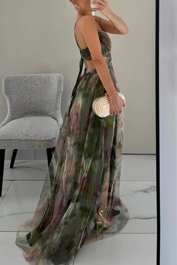 Vestido floral longo de tule Giselle Sper