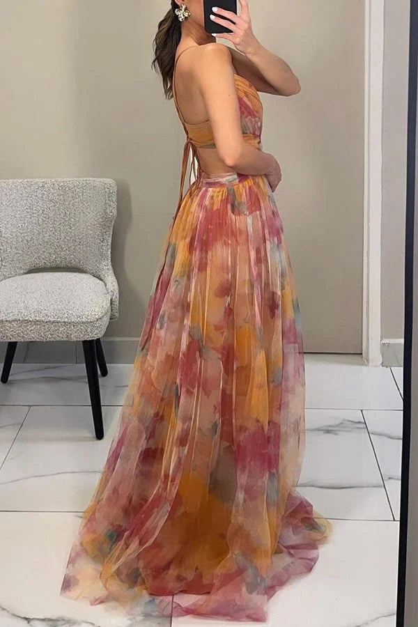 Vestido floral longo de tule Giselle Sper