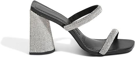 Sapato Mule Strass Salto Bloco Novidade
