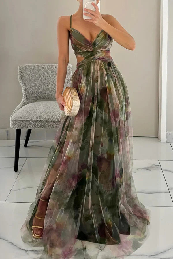 Vestido floral longo de tule Giselle Sper