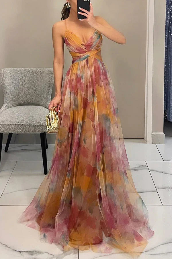 Vestido floral longo de tule Giselle Sper