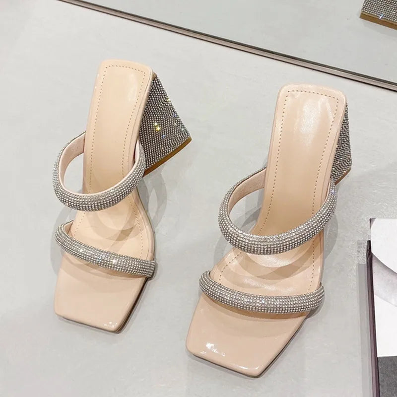 Sapato Mule Strass Salto Bloco Novidade