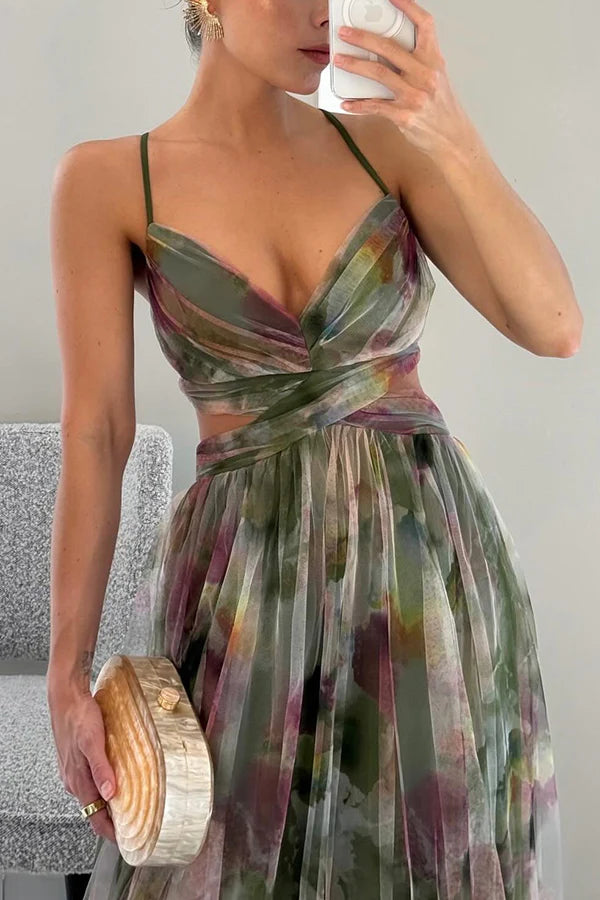 Vestido floral longo de tule Giselle Sper