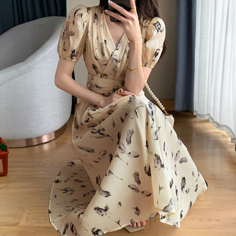Vestido Feminino Plissado Floral Damasco