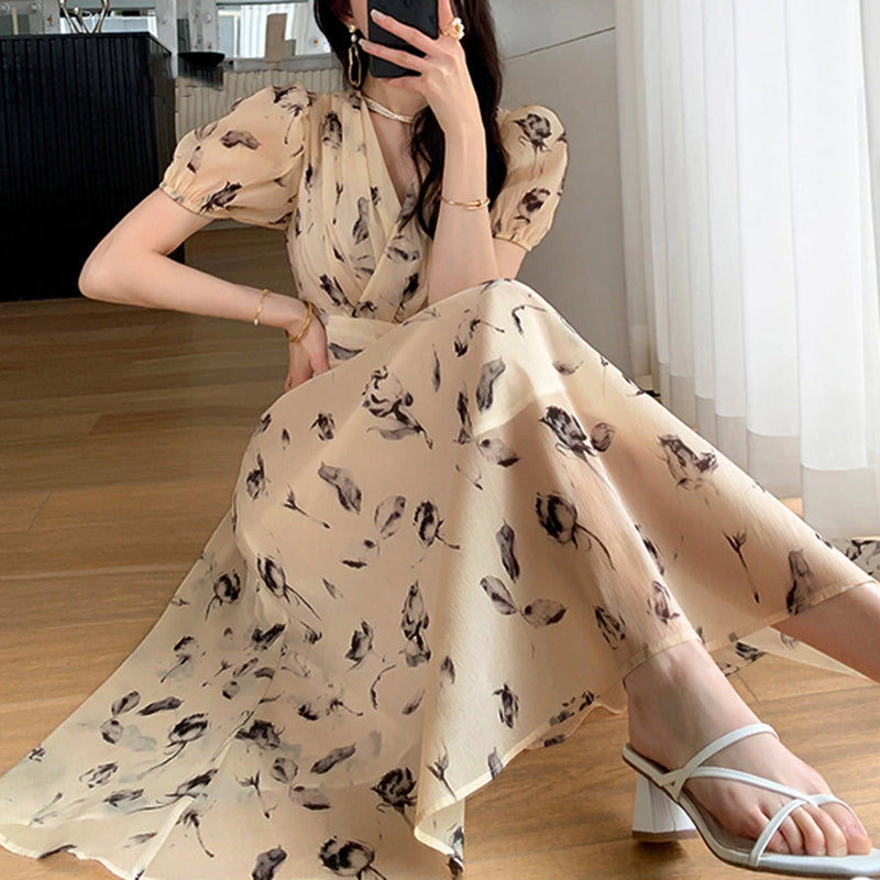 Vestido Feminino Plissado Floral Damasco