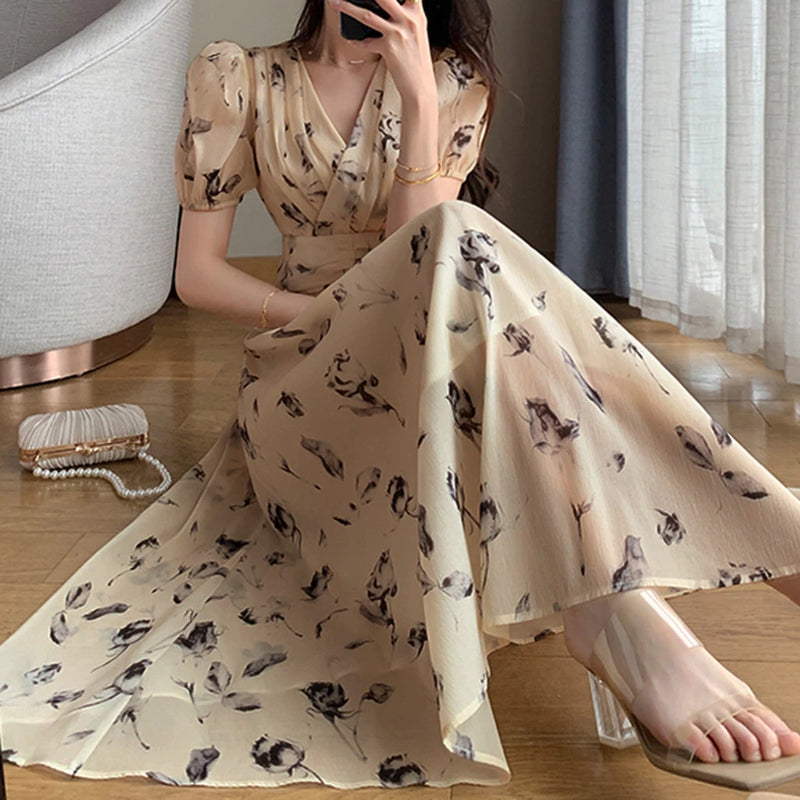Vestido Feminino Plissado Floral Damasco